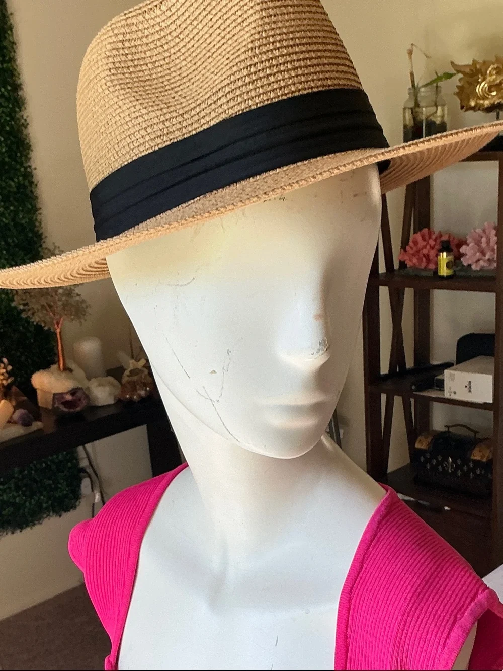Classic Straw Fedora Hat with Black Band - Men Accessories